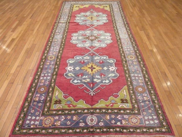 5′ x 10′ Vintage Turkish Oushak Rust Blue Medallion Rug – Hand-Knotted Wool