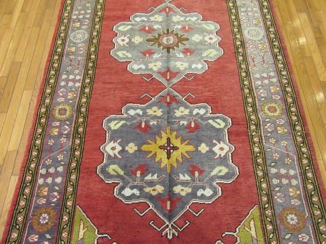 5′ x 10′ Vintage Turkish Oushak Rust Blue Medallion Rug – Hand-Knotted Wool