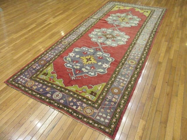5′ x 10′ Vintage Turkish Oushak Rust Blue Medallion Rug – Hand-Knotted Wool