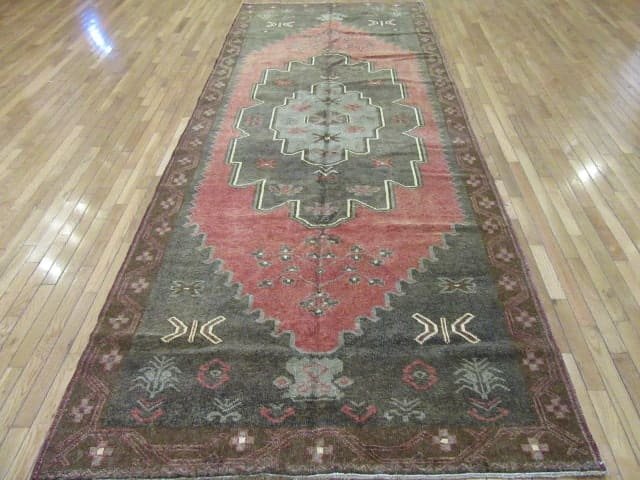 5′ x 13′ Turkish Rust Charcoal Medallion Runner – Vintage Hand-Knotted Wool