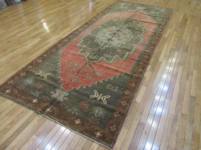 5′ x 13′ Turkish Rust Charcoal Medallion Runner – Vintage Hand-Knotted Wool