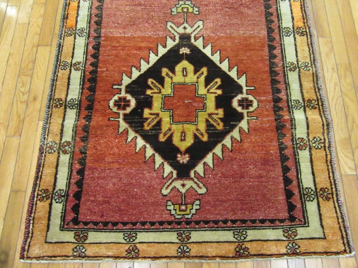 4′ x 14′ Turkish Rust Black Medallion Runner – Vintage Hand-Knotted Wool