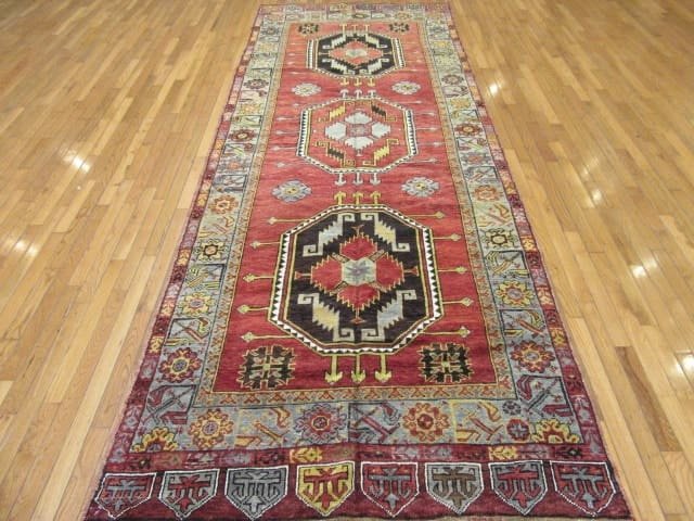 5′ x 12′ Turkish Oushak Rust Ivory Black Medallion Runner – Vintage Hand-Knotted Wool
