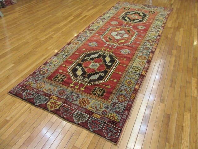 5′ x 12′ Turkish Oushak Rust Ivory Black Medallion Runner – Vintage Hand-Knotted Wool