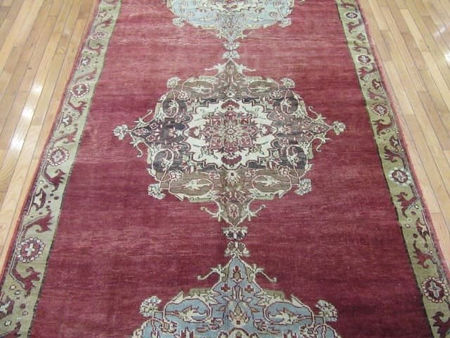 5′ x 15′ Turkish Oushak Rust Blue Ivory Medallion Runner – Vintage Hand-Knotted Wool