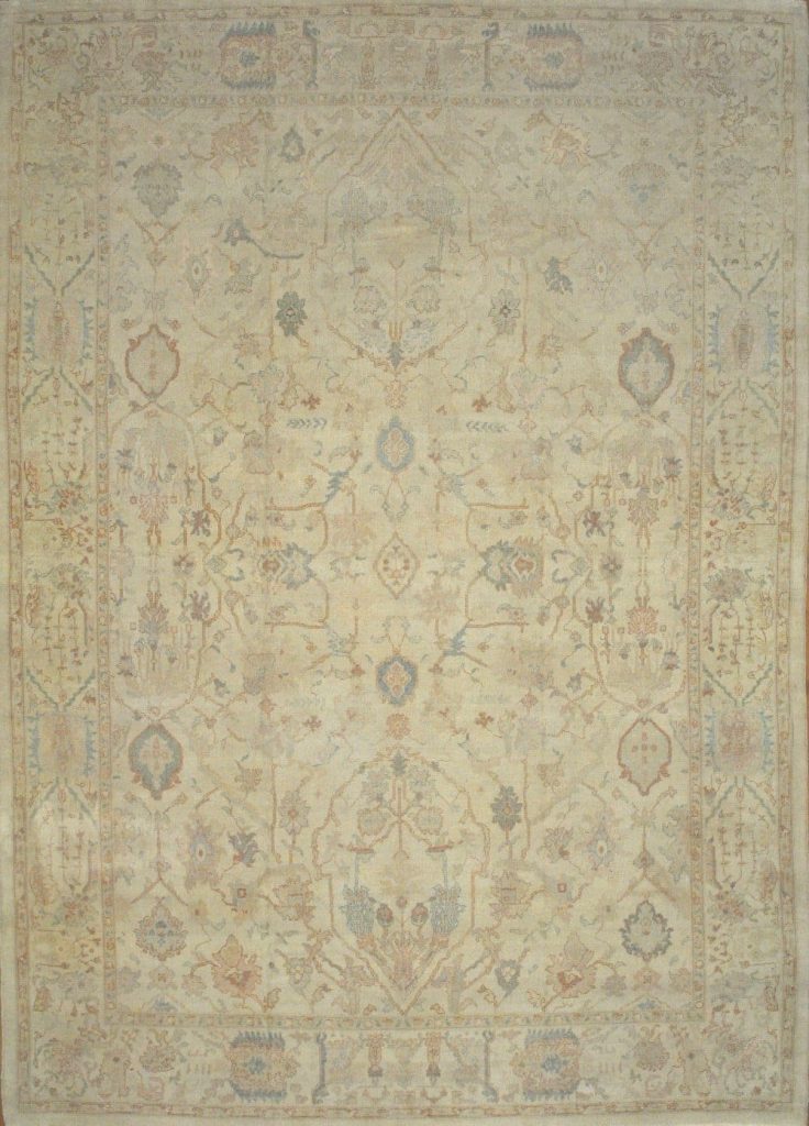 12′ x 18′ Ivory Fine Hand-Knotted Vintage Egypt Oushak Rug – Transitional Wool