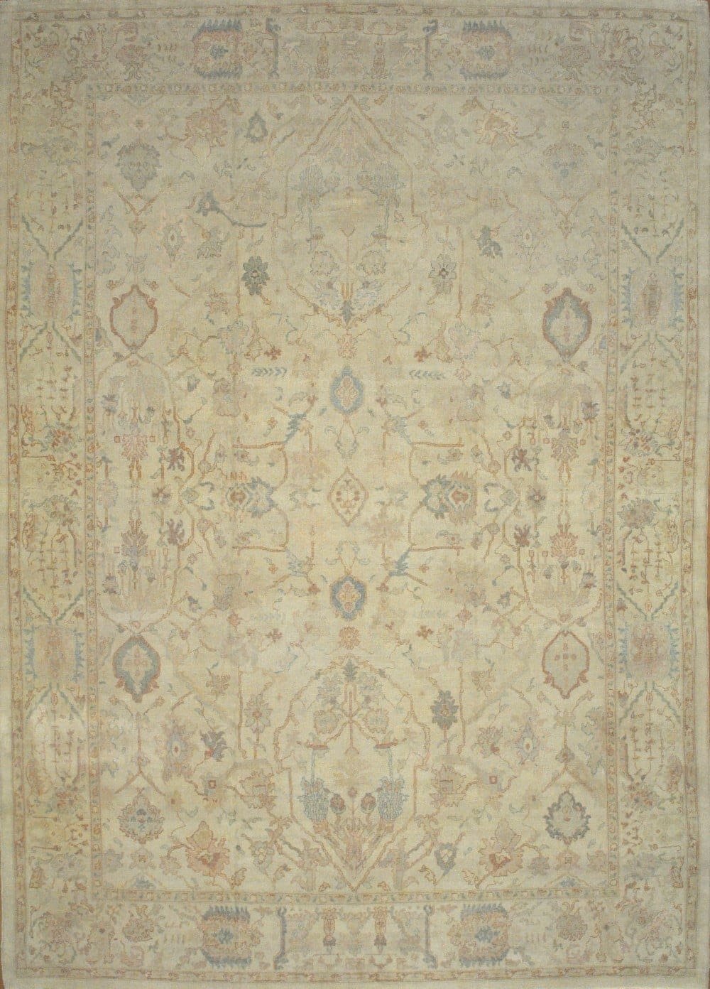 12′ x 18′ Ivory Fine Hand-Knotted Vintage Egypt Oushak Rug – Transitional Wool