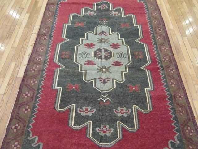 5′ x 12′ Turkish Charcoal Rust Medallion Runner – Vintage Hand-Knotted Wool