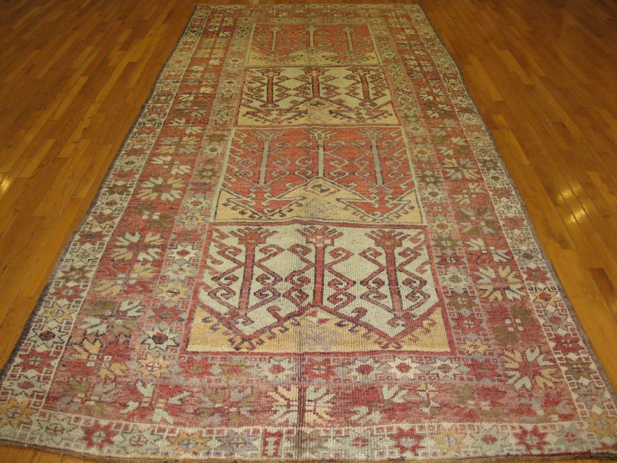 6′ x 13′ Turkish Rust Ivory Panel Runner – Semi-Antique Hand-Knotted Wool
