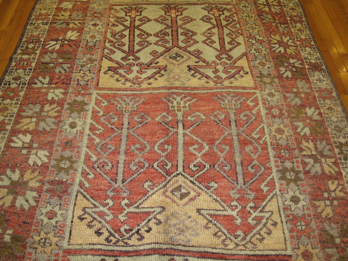 6′ x 13′ Turkish Rust Ivory Panel Runner – Semi-Antique Hand-Knotted Wool