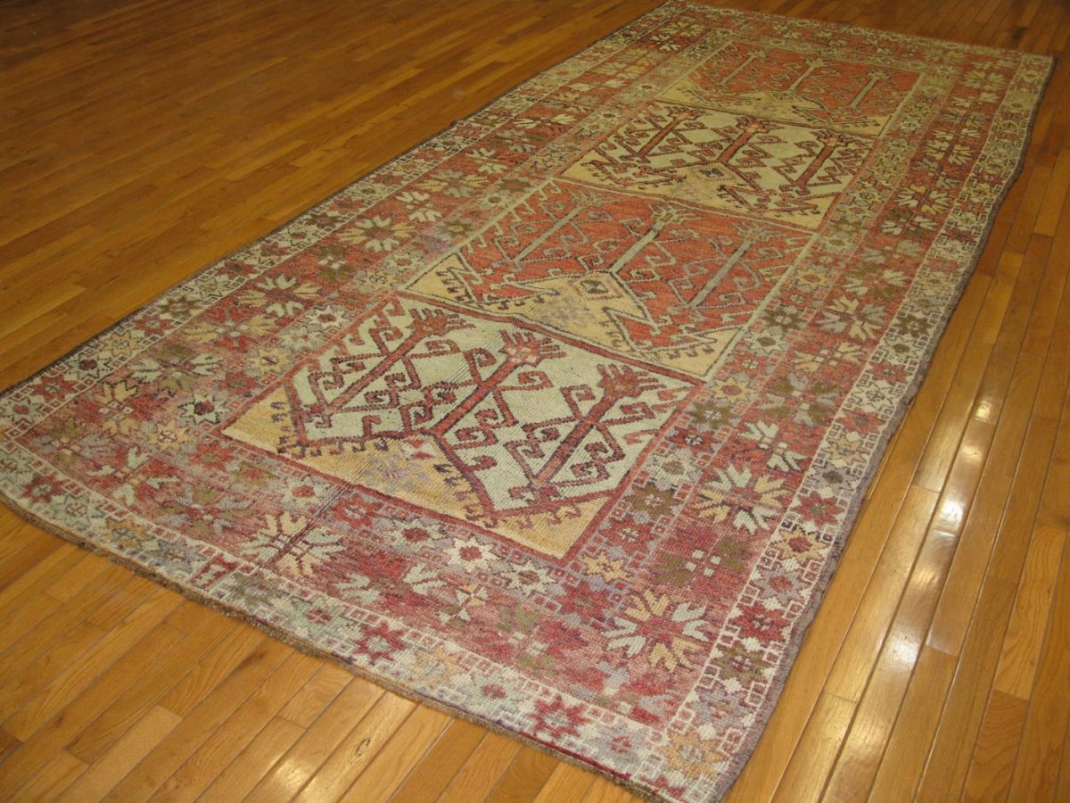 6′ x 13′ Turkish Rust Ivory Panel Runner – Semi-Antique Hand-Knotted Wool