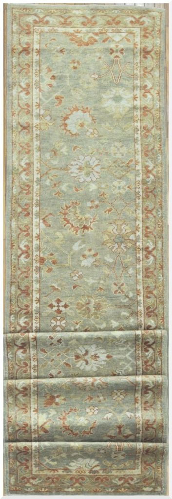 3′ x 18′ Pale Green Fine Hand-Knotted Turkish Oushak Runner – Transitional Wool 3′ x 18′ Pale Green Fine Hand-Knotted Turkish Oushak Runner – Transitional Wool