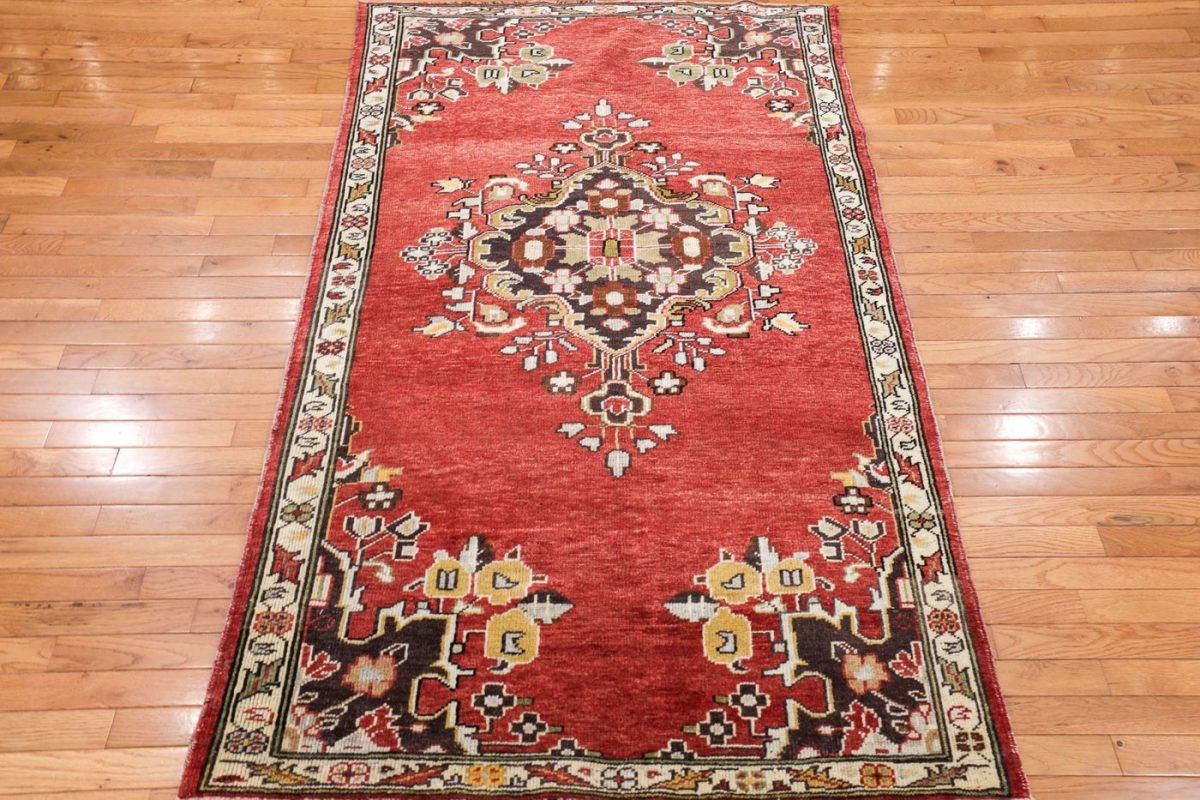 4′ x 6′ Red Fine Hand-Knotted Turkish Oushak Rug – Traditional Wool