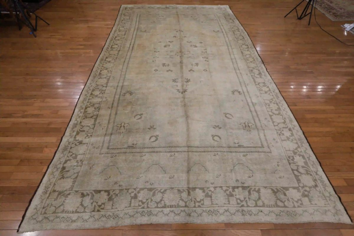 8′ x 14′ Beige Fine Hand-Knotted Turkish Oushak Rug – Traditional Wool