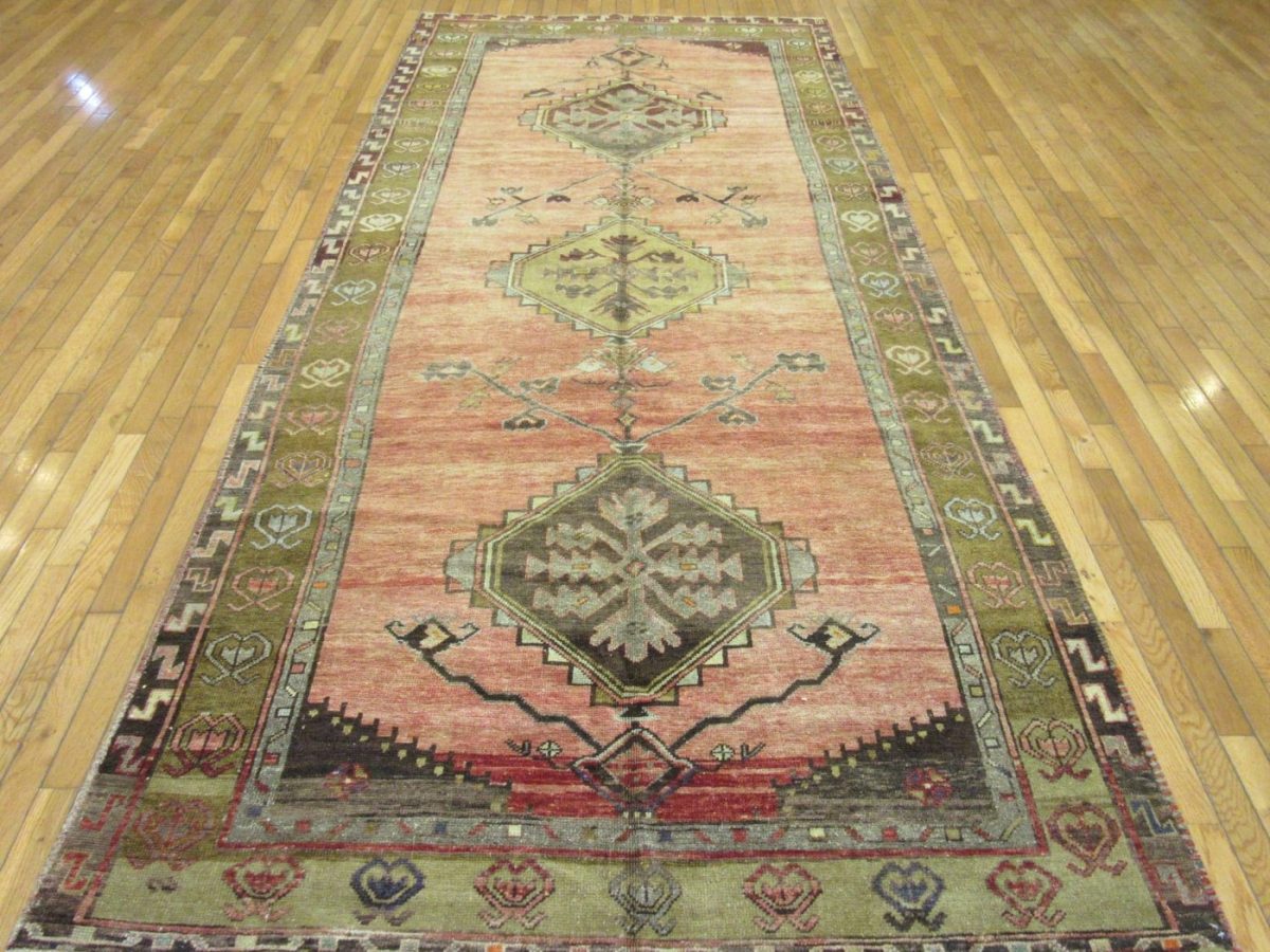 5′ x 12′ Turkish Rust Gold Medallion Runner – Vintage Hand-Knotted Wool