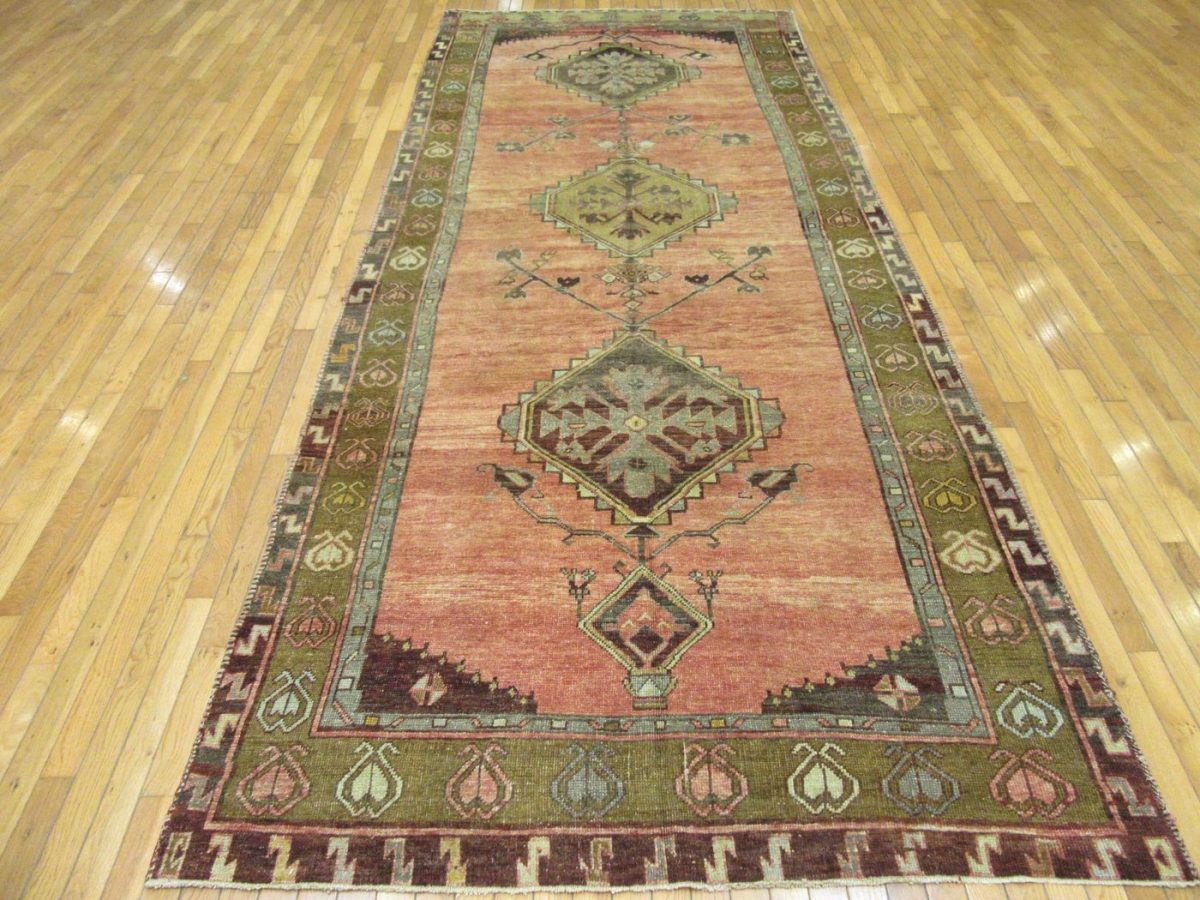 5′ x 12′ Turkish Rust Gold Medallion Runner – Vintage Hand-Knotted Wool