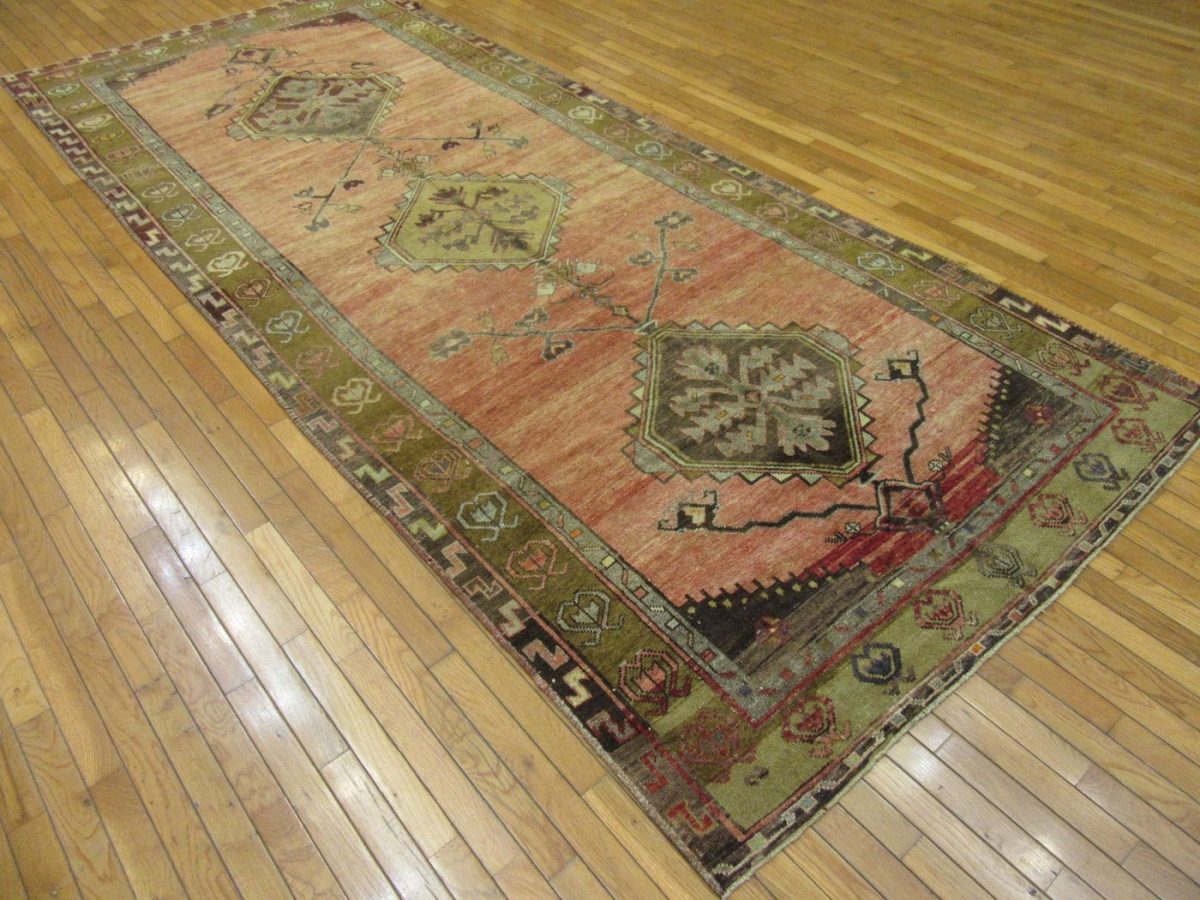 5′ x 12′ Turkish Rust Gold Medallion Runner – Vintage Hand-Knotted Wool