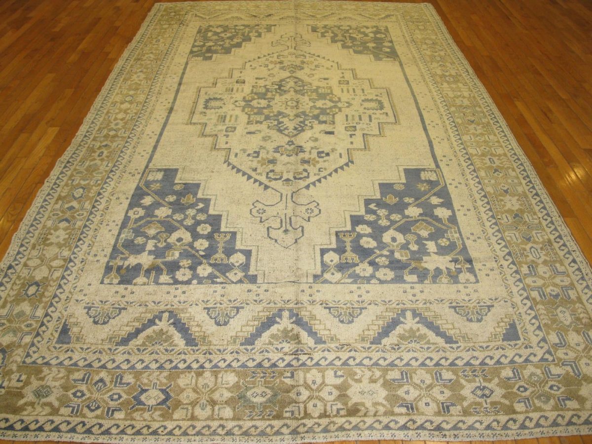 7′ x 12′ Ivory Fine Hahd-Knotted Turkish Oushak Rug – Traditiona Wool