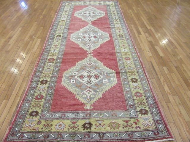 5′ x 12′ Turkish Oushak Rust Olive Tribal Runner – Vintage Hand-Knotted Wool