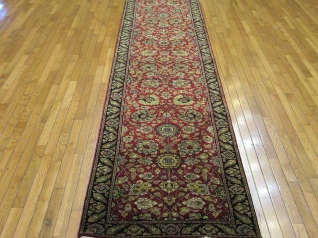 3′ x 16′ India Tabriz Design Red Floral Runner – Hand-Knotted Wool