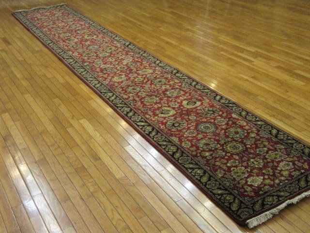 3′ x 16′ India Tabriz Design Red Floral Runner – Hand-Knotted Wool