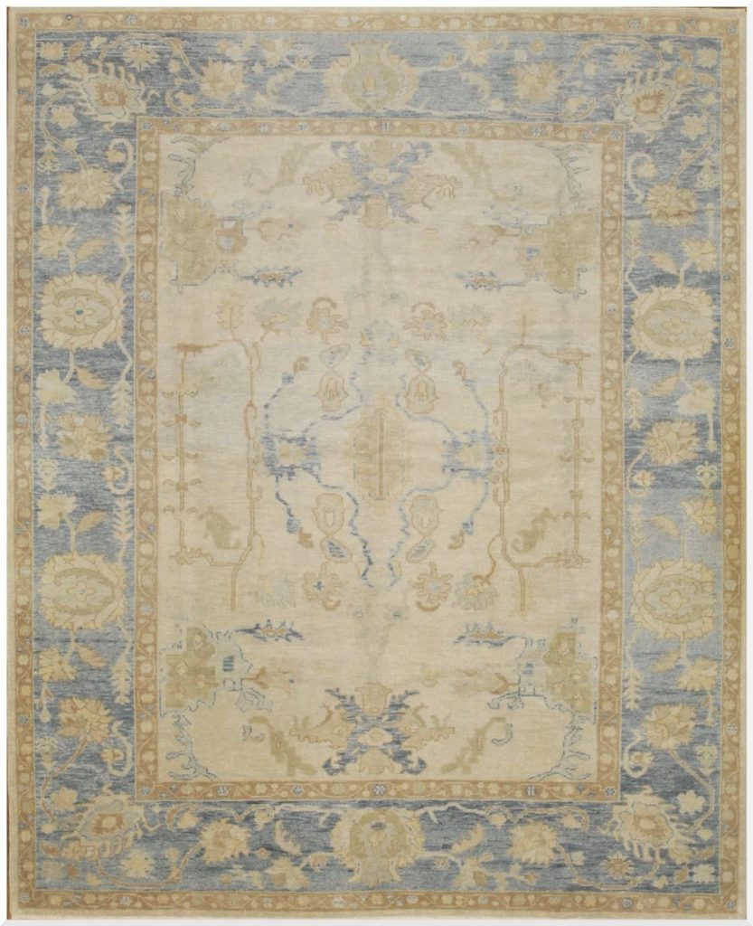 10′ x 13′ Beige Fine Hand-Knotted Turkish Oushak Rug – Transitional Wool