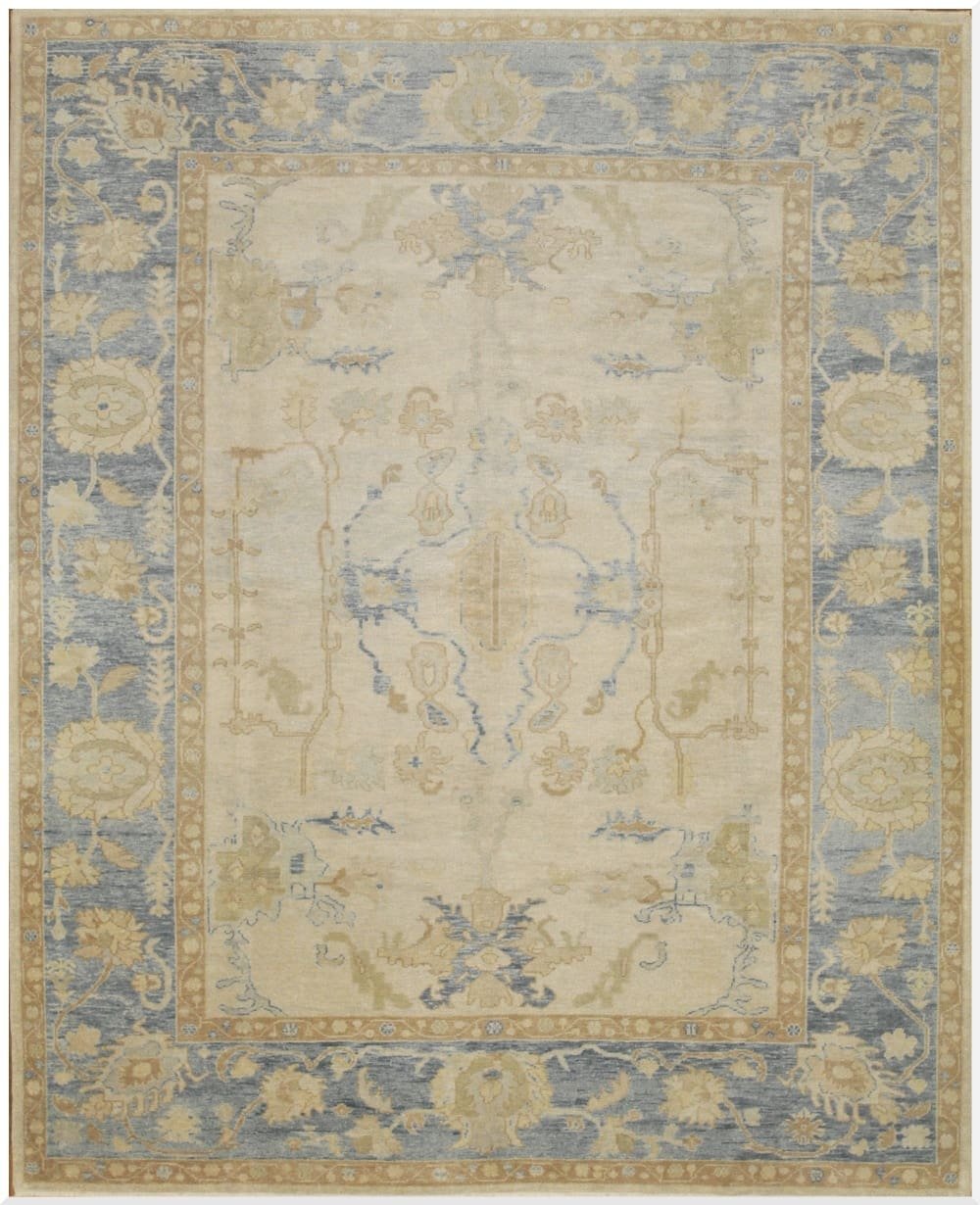 10′ x 13′ Beige Fine Hand-Knotted Turkish Oushak Rug – Transitional Wool 10′ x 13′ Beige Fine Hand-Knotted Turkish Oushak Rug – Transitional Wool