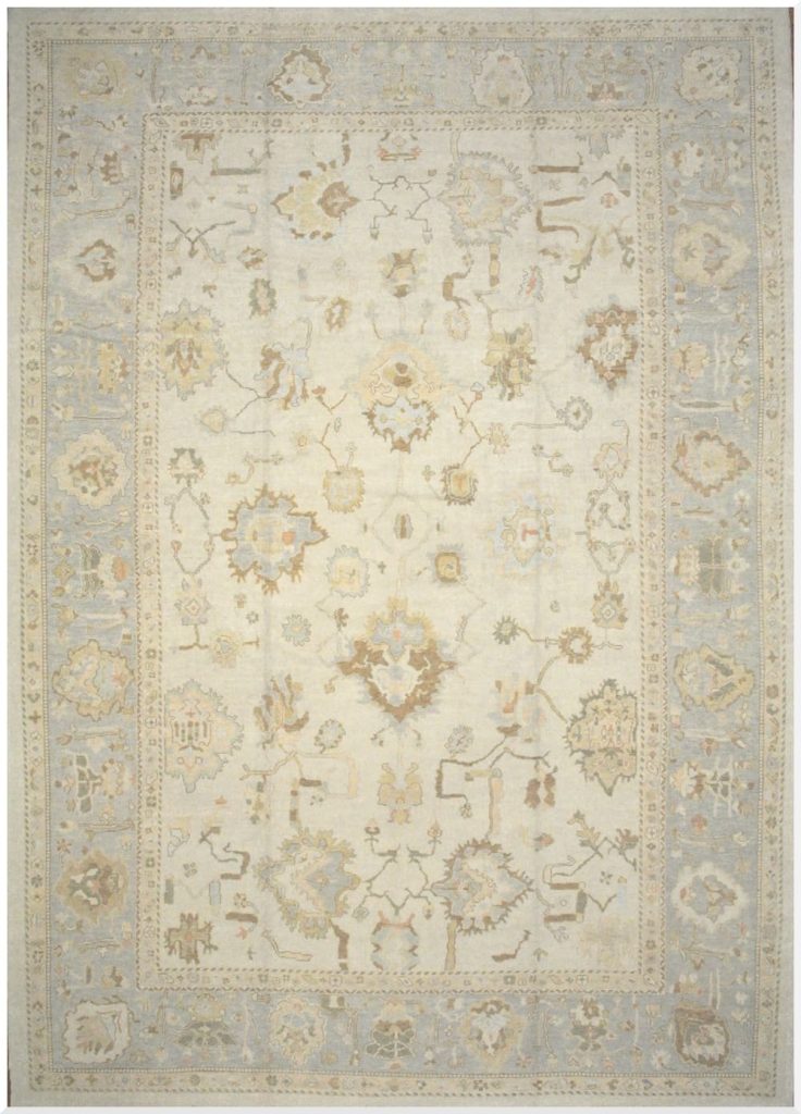 15′ x 22′ Ivory Fine Hand-Knotted Turkish Oushak Rug – Transitional Wool