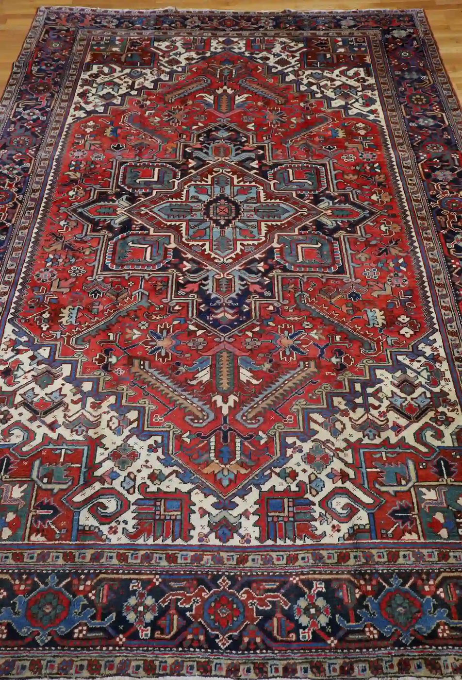 8′ x 11′ Red Fine Hand-Knotted Persian Heriz – Traditional Wool