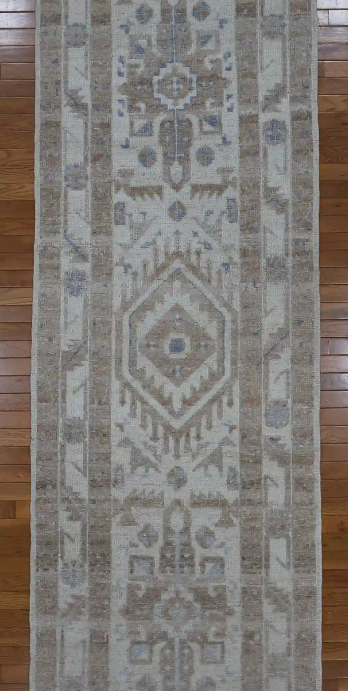 3′ x 10′ Beige Fine Hand-Knotted New Turkish Oushak Runner Rug – Transitional Wool