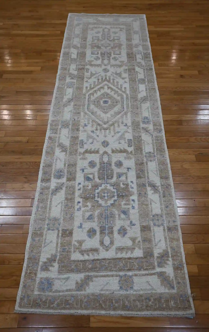 3′ x 10′ Beige Fine Hand-Knotted New Turkish Oushak Runner Rug – Transitional Wool