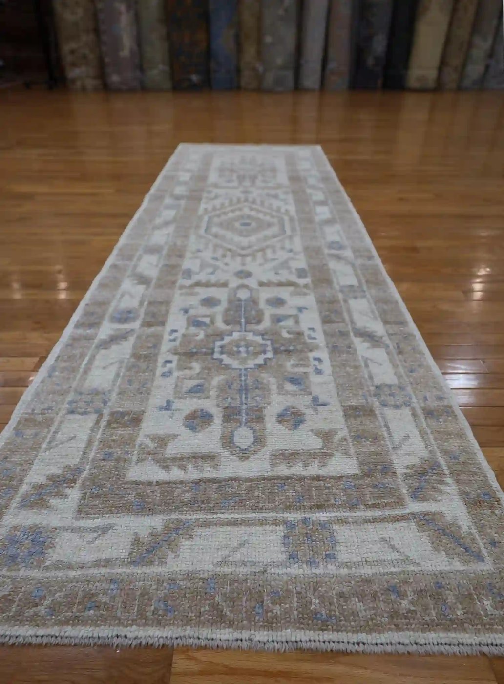 3′ x 10′ Beige Fine Hand-Knotted New Turkish Oushak Runner Rug – Transitional Wool