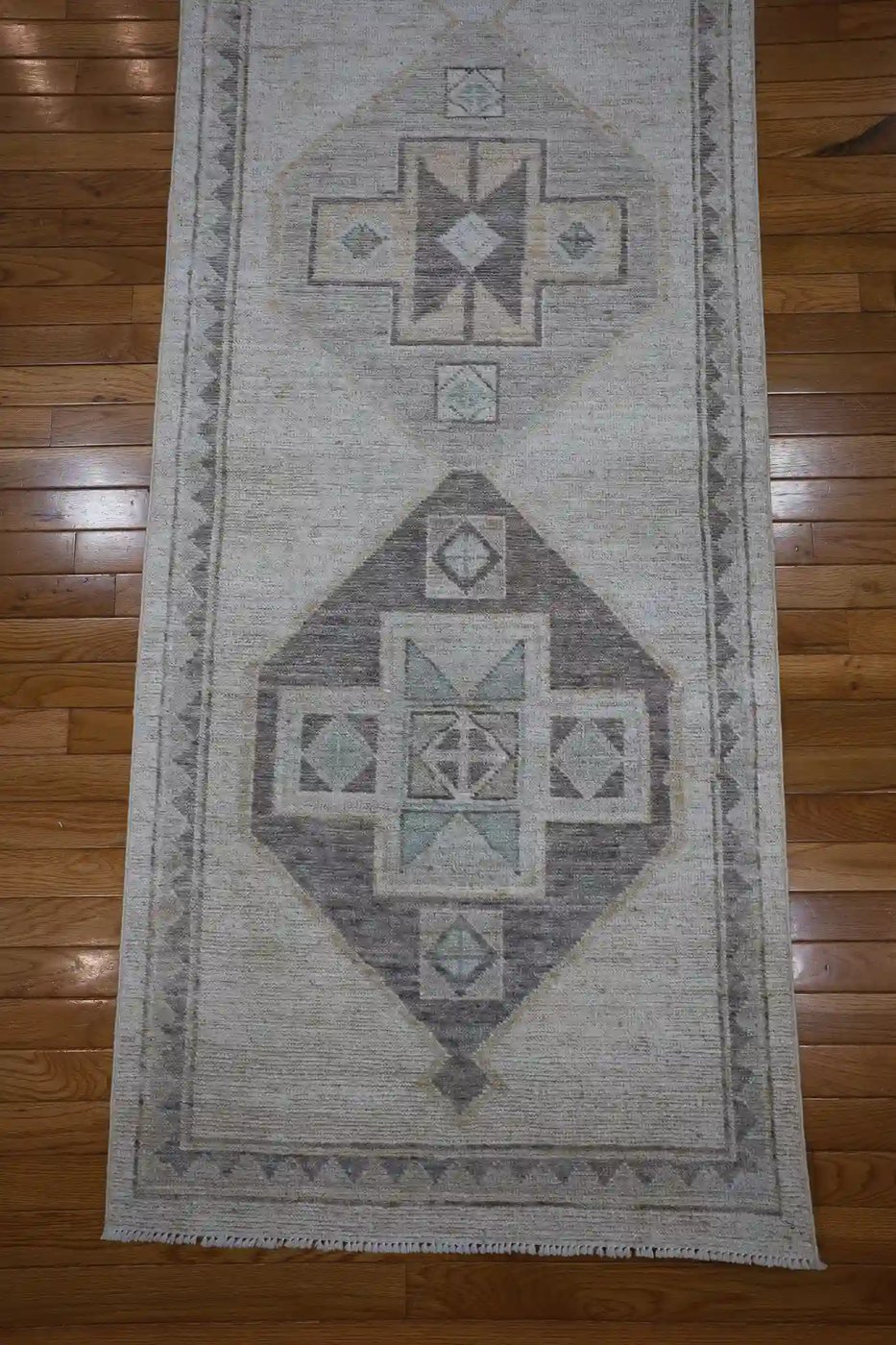 3′ x 13′ Beige Fine Hand-Knotted Afghan Oushak Runner Rug – Transitional Wool