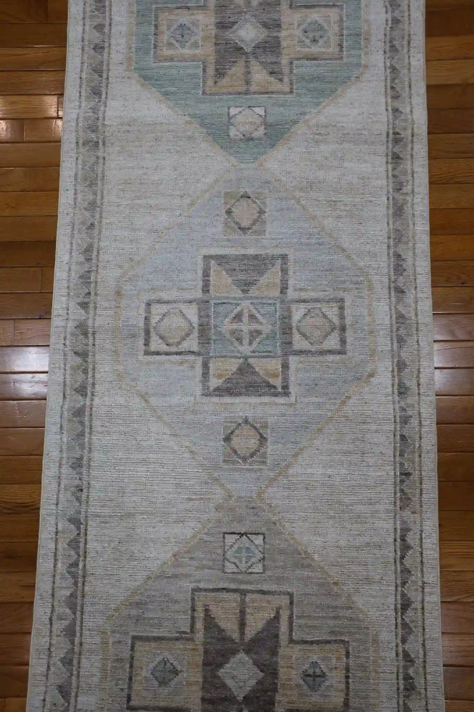 3′ x 13′ Beige Fine Hand-Knotted Afghan Oushak Runner Rug – Transitional Wool