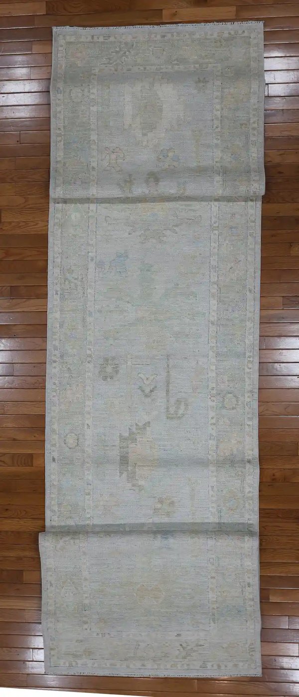 3′ x 16′ Pale Blue Fine Hand-Knotted Afghan Oushak Runner – Traditional Wool