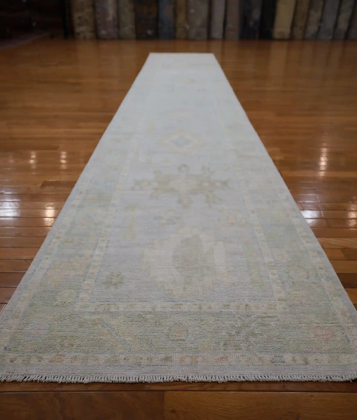 3′ x 16′ Pale Blue Fine Hand-Knotted Afghan Oushak Runner – Traditional Wool