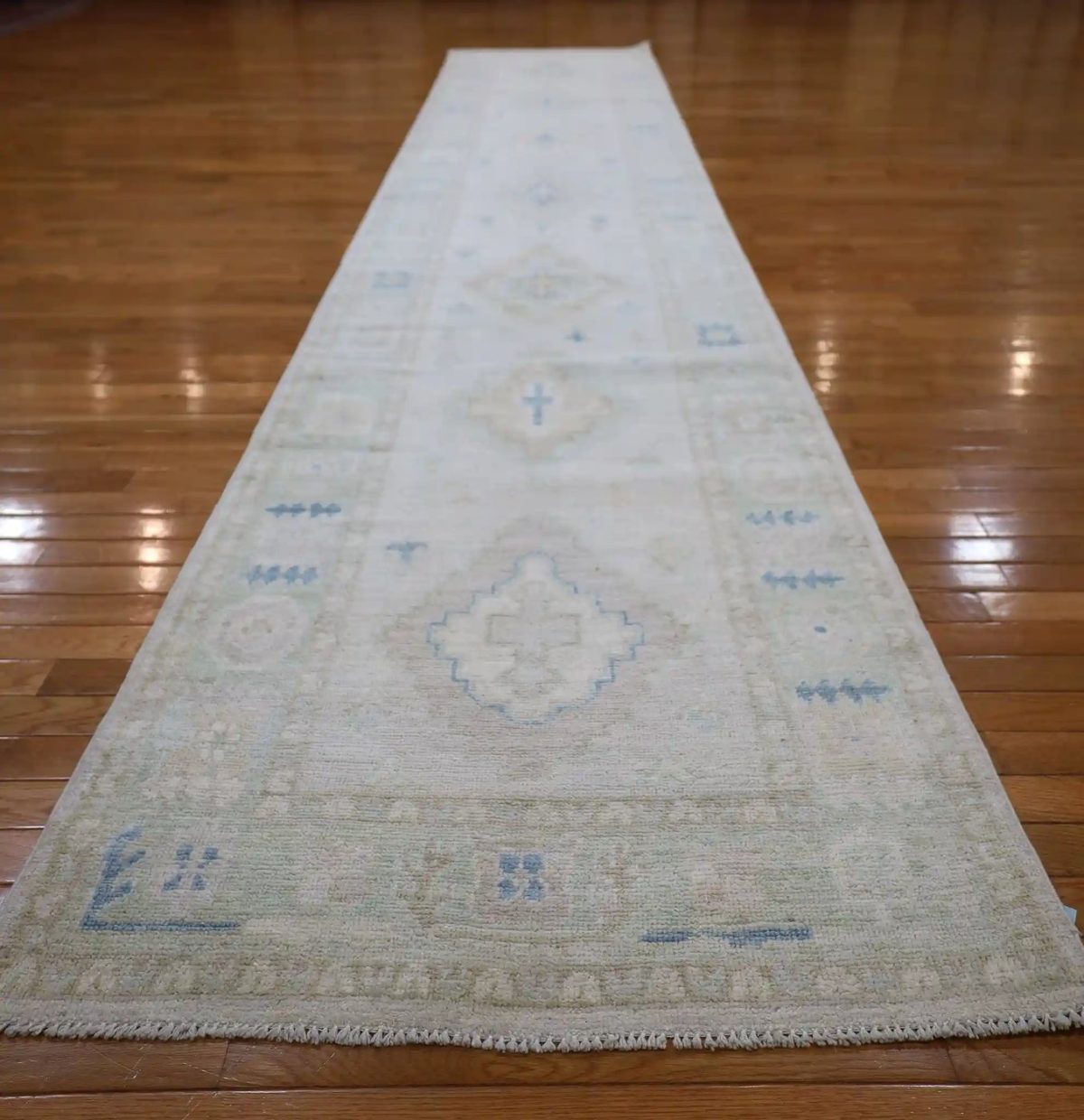 3′ x 15′ Ivory Fine Hand-Knotted Afghan Oushak Runner – Traditional Wool