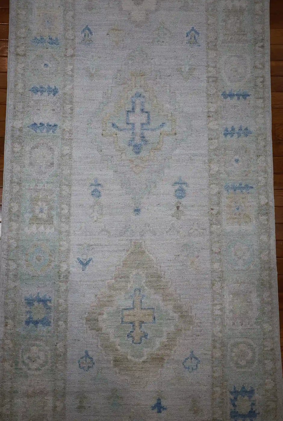 3′ x 15′ Ivory Fine Hand-Knotted Afghan Oushak Runner – Traditional Wool