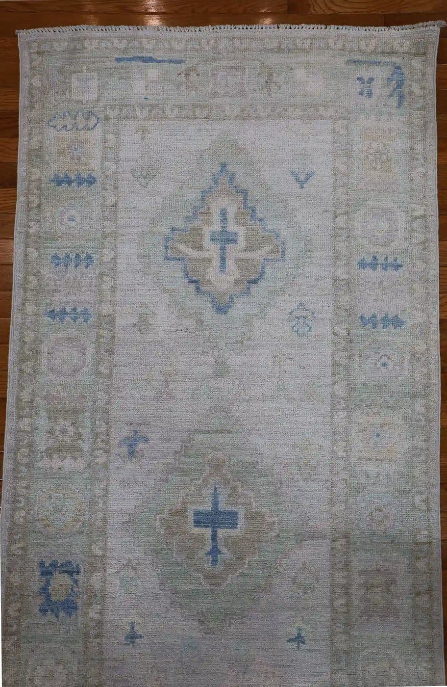 3′ x 15′ Ivory Fine Hand-Knotted Afghan Oushak Runner – Traditional Wool
