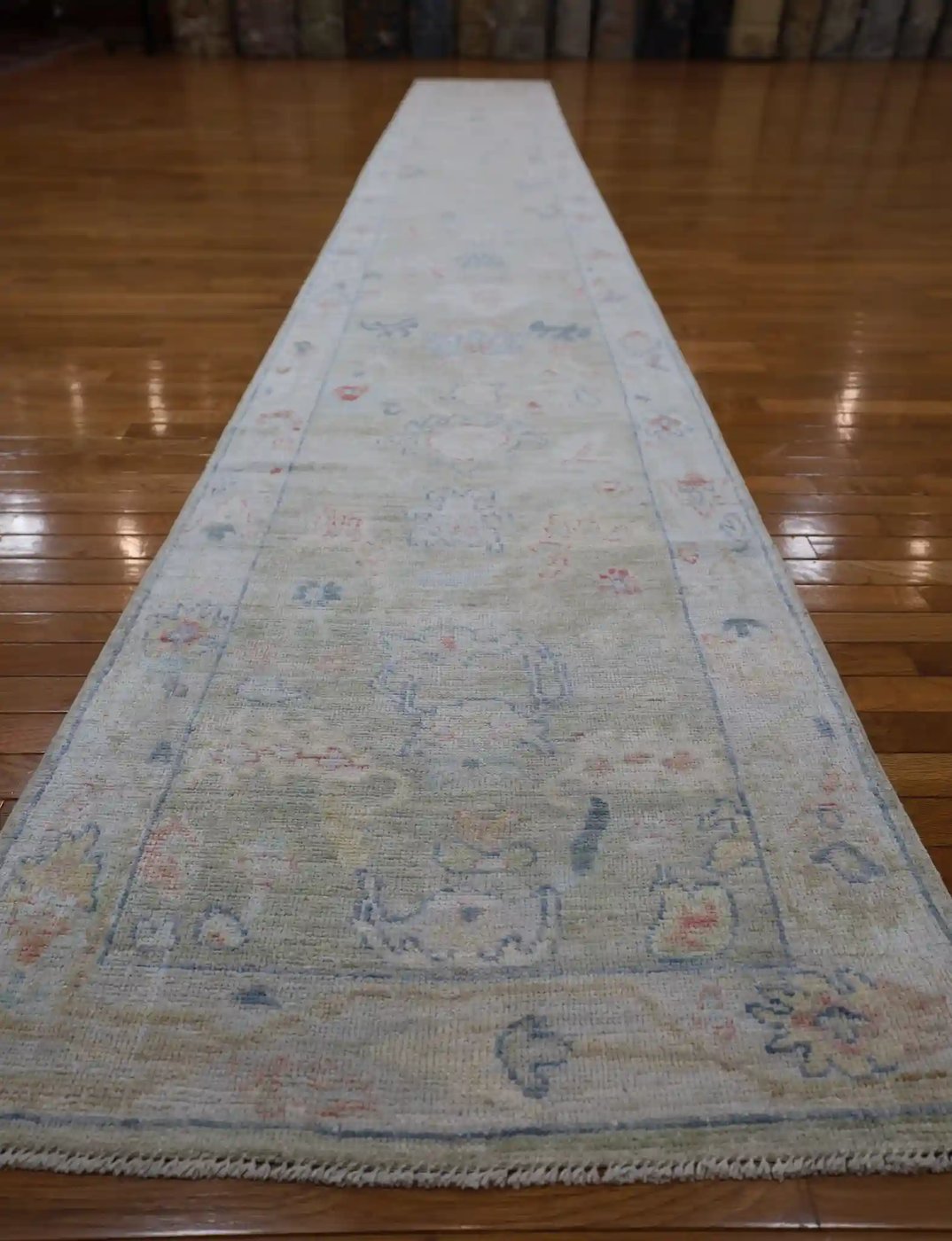 3′ x 19′ Pale Blue Fine Hand-Knotted Afghan Oushak Runner – Traditional Wool