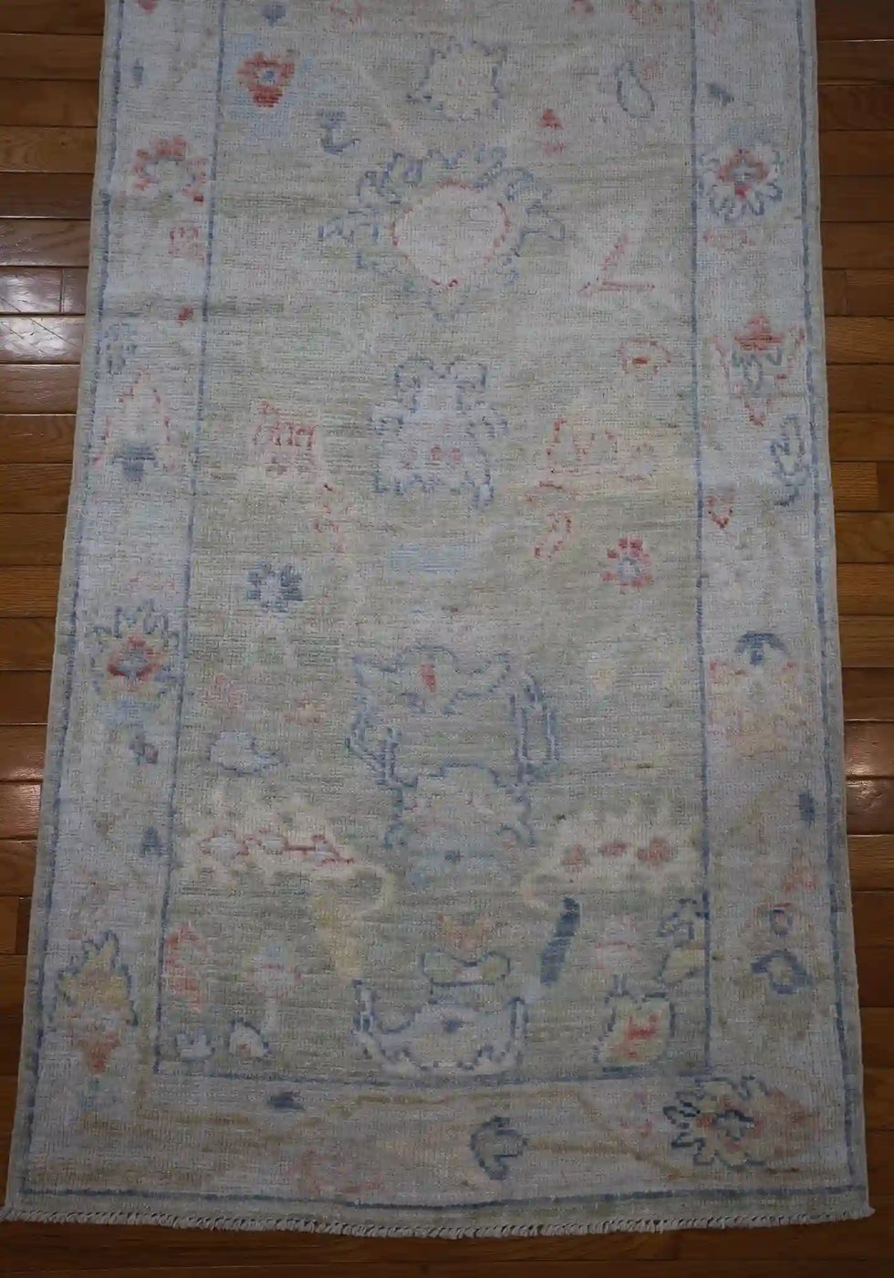 3′ x 19′ Pale Blue Fine Hand-Knotted Afghan Oushak Runner – Traditional Wool