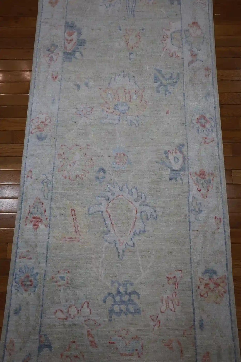 3′ x 19′ Pale Blue Fine Hand-Knotted Afghan Oushak Runner – Traditional Wool