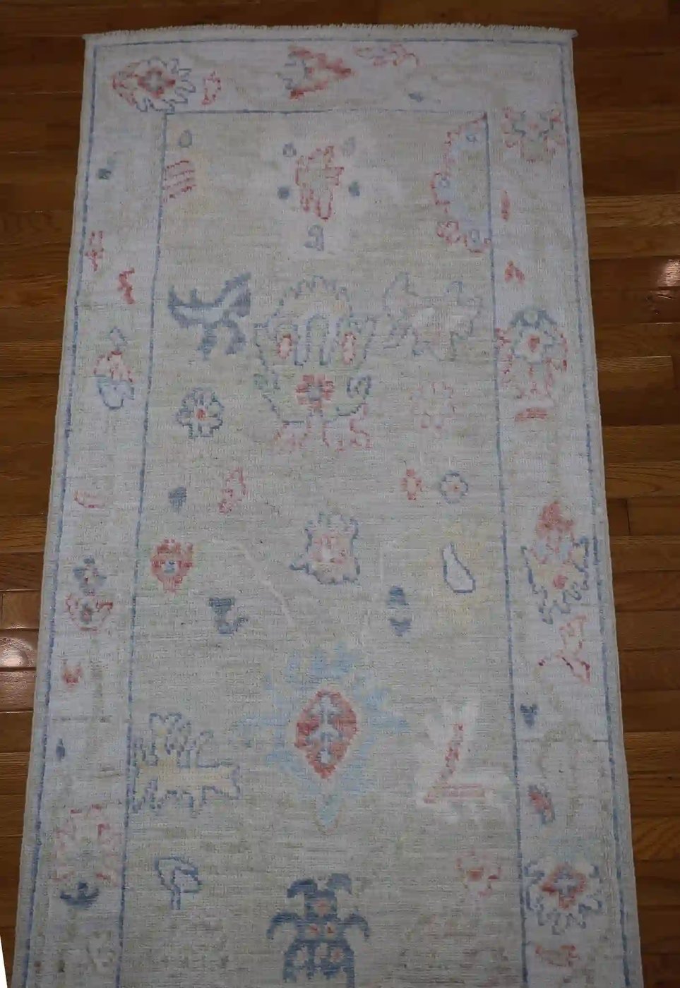 3′ x 19′ Pale Blue Fine Hand-Knotted Afghan Oushak Runner – Traditional Wool