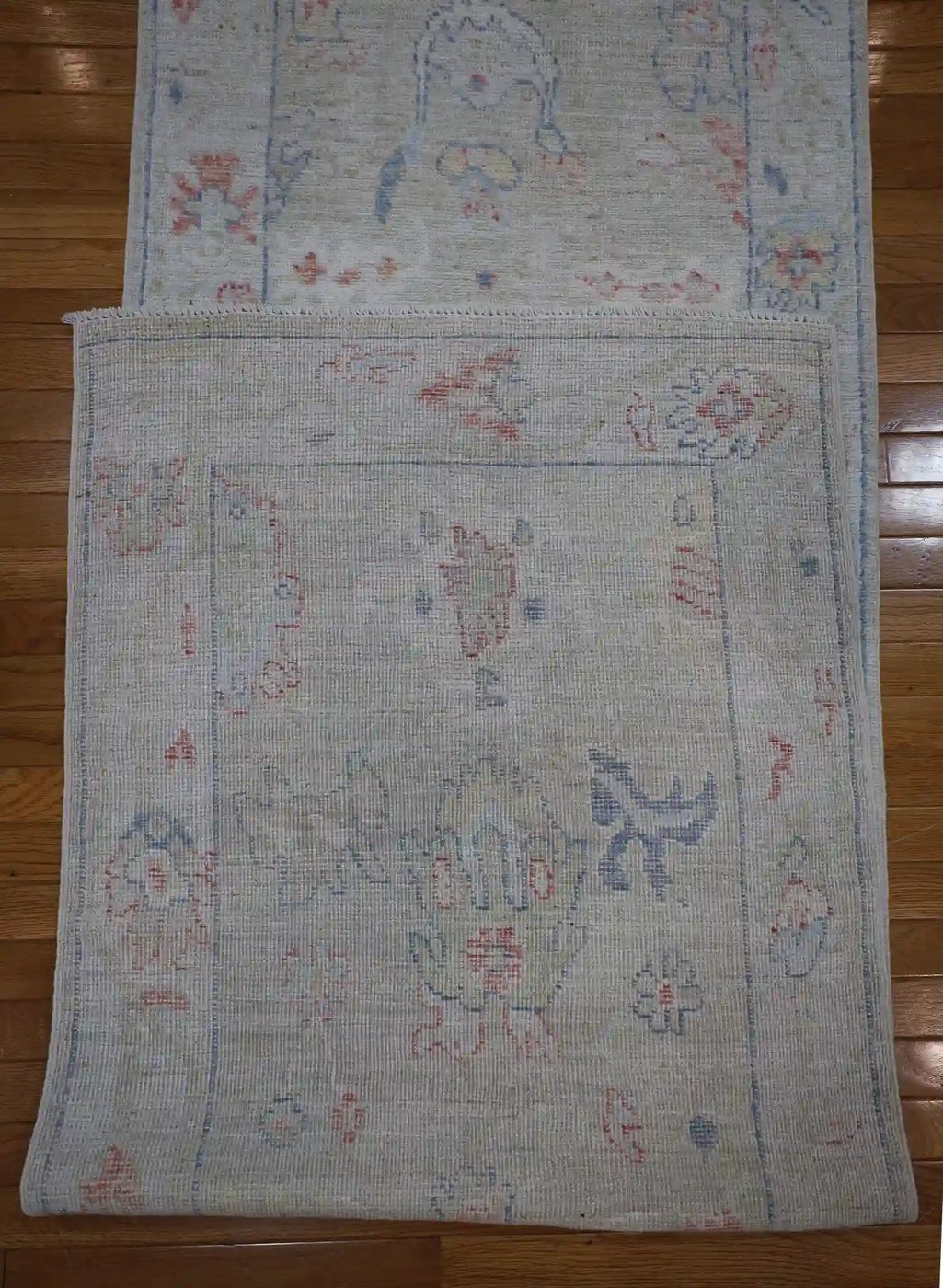 3′ x 19′ Pale Blue Fine Hand-Knotted Afghan Oushak Runner – Traditional Wool