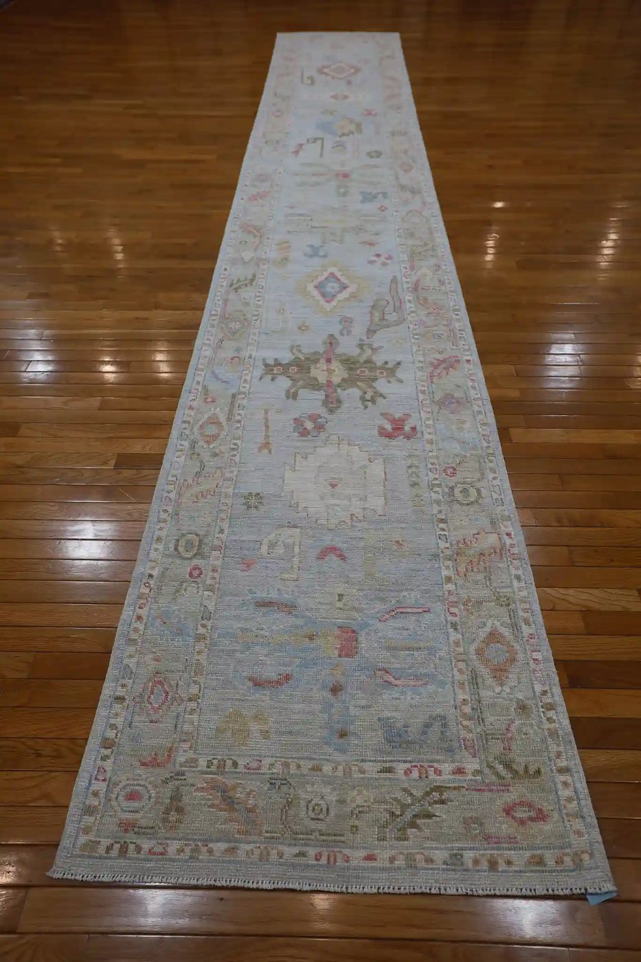 3′ x 18′ Pale Blue Fine Hand-Knotted Afghan Oushak Runner – Traditional Wool