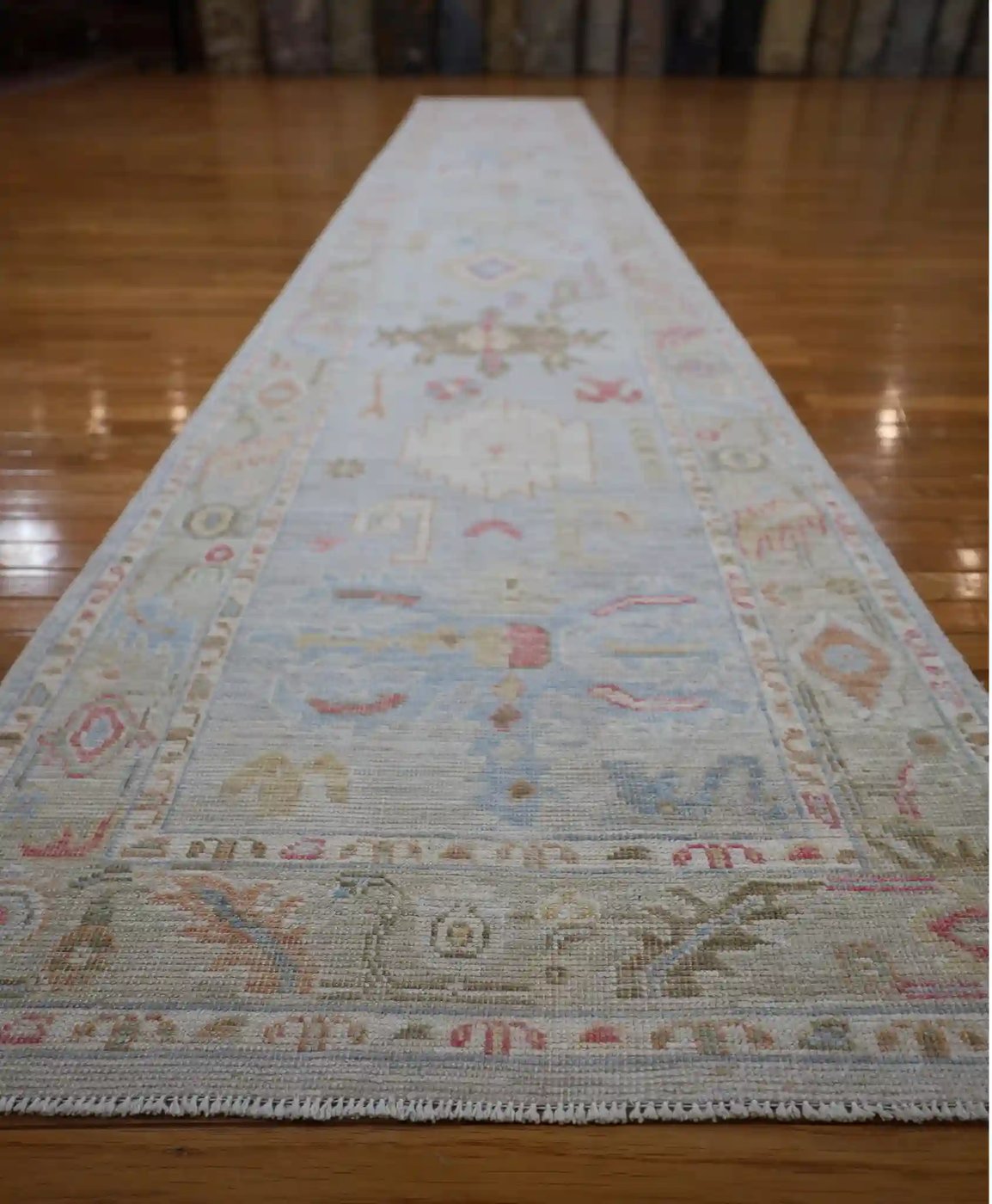 3′ x 18′ Pale Blue Fine Hand-Knotted Afghan Oushak Runner – Traditional Wool