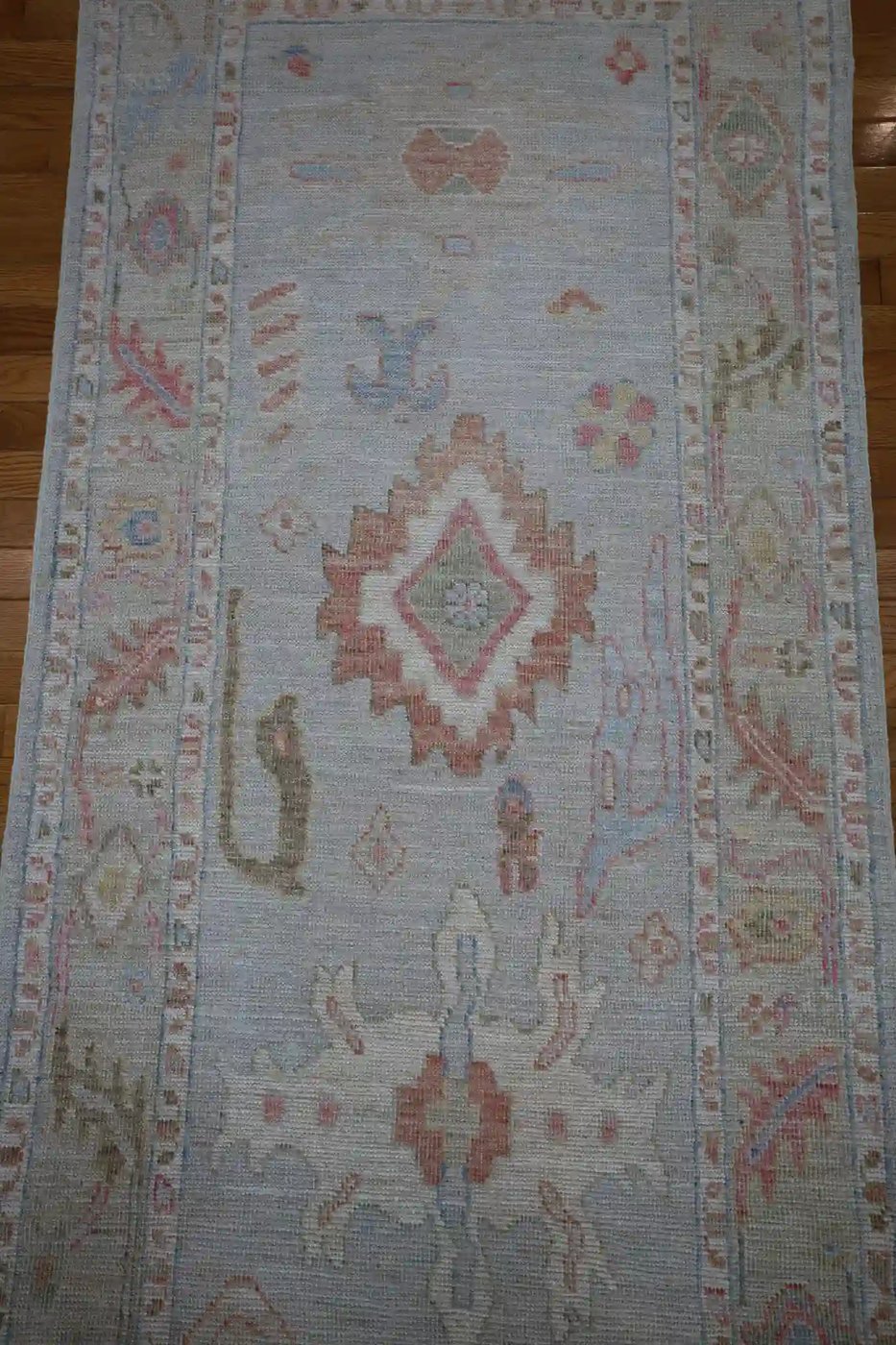 3′ x 18′ Pale Blue Fine Hand-Knotted Afghan Oushak Runner – Traditional Wool