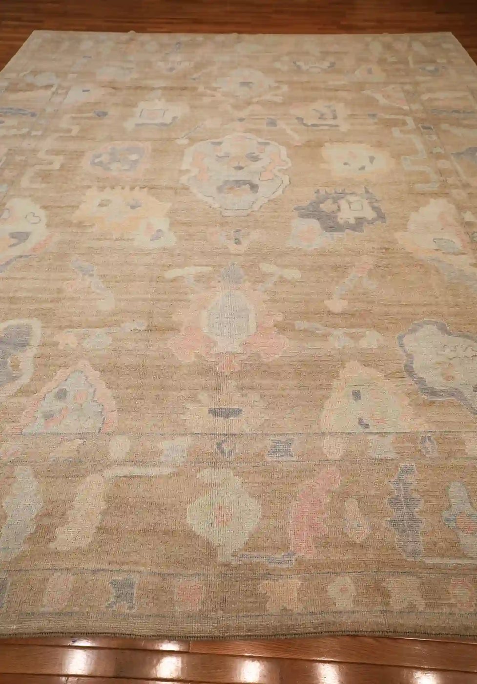 13′ x 15′ Beige Fine Hand-Knotted Turkish Oushak Rug – New Wool & Cotton