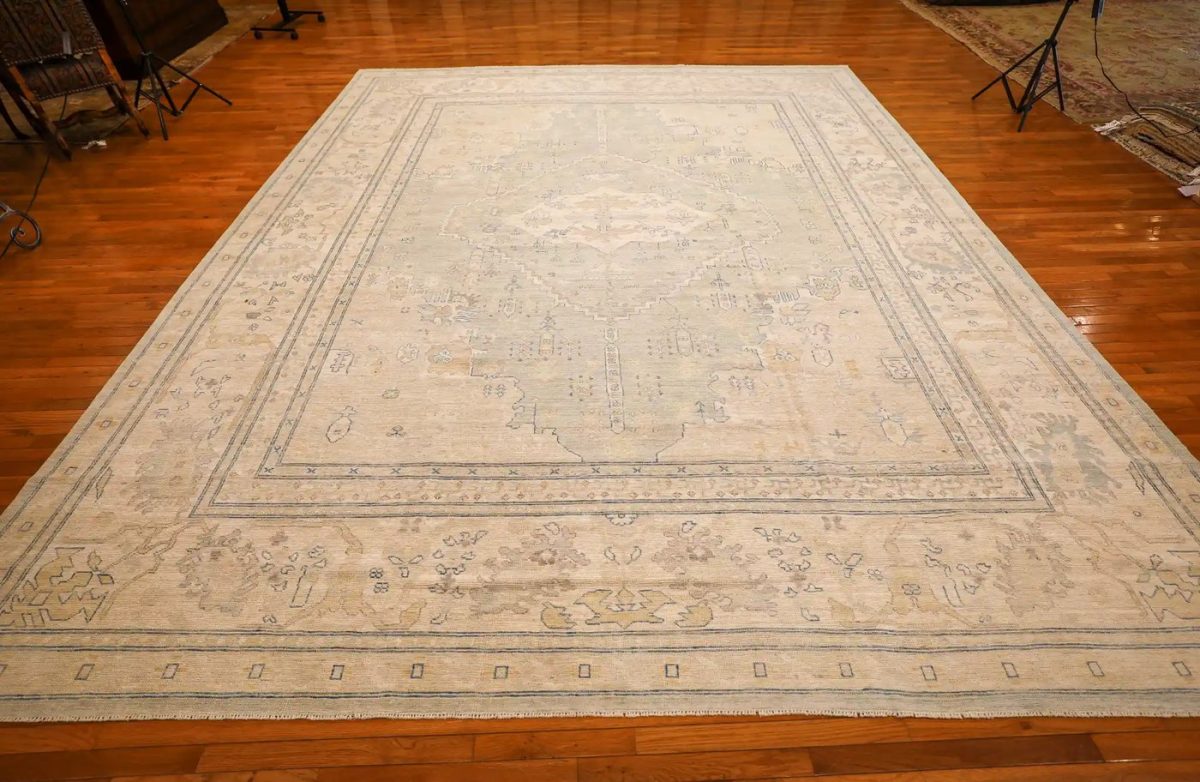 12′ x 15′ Beige Fine Hand-Knotted Pakistan Oushak Rug – Traditional Wool