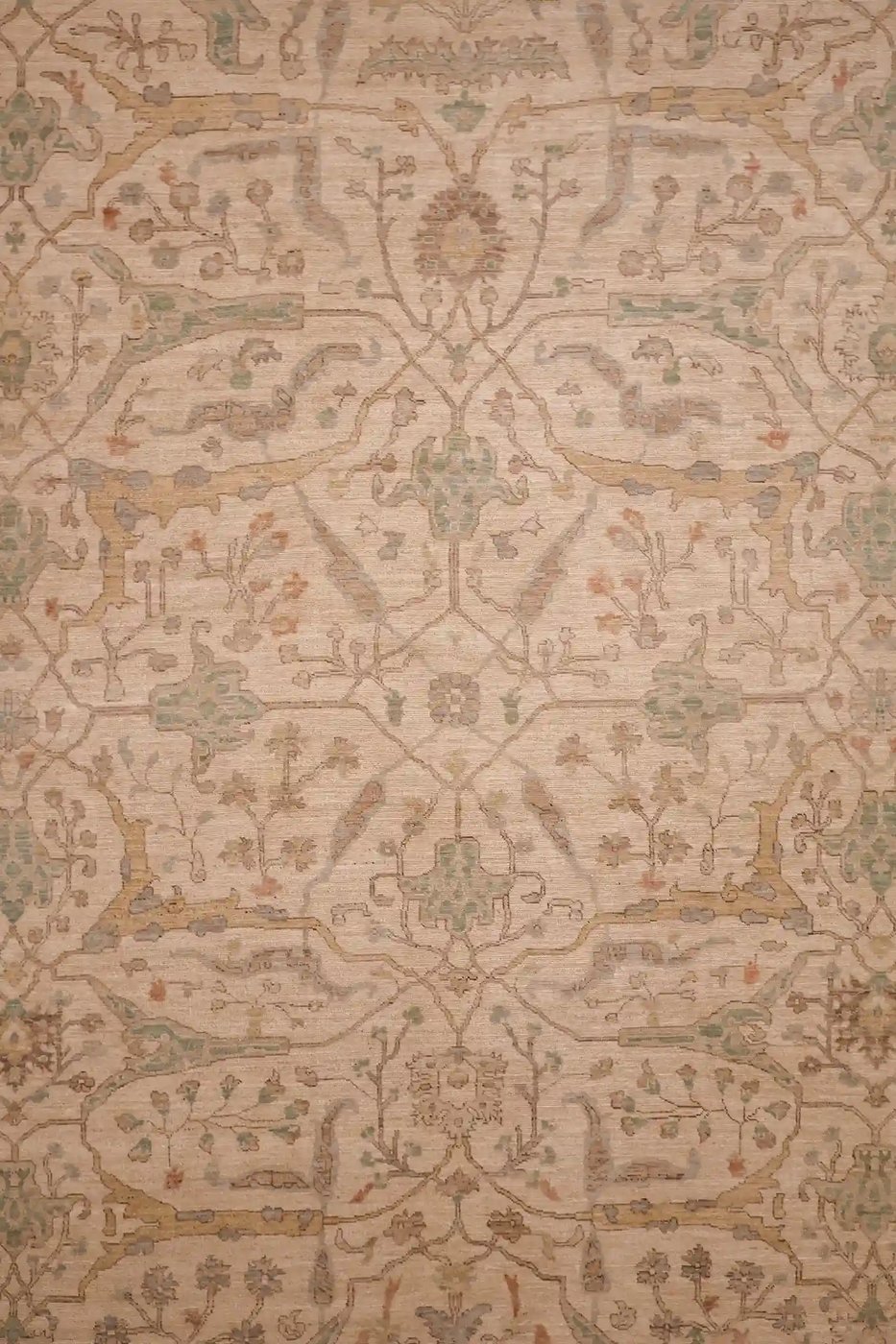 12′ x 18′ Beige Fine Hand-Knotted Pakistan Oushak Rug – Traditional Wool